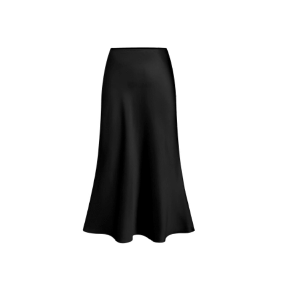 Satin Solid Ruffle Long Skirt